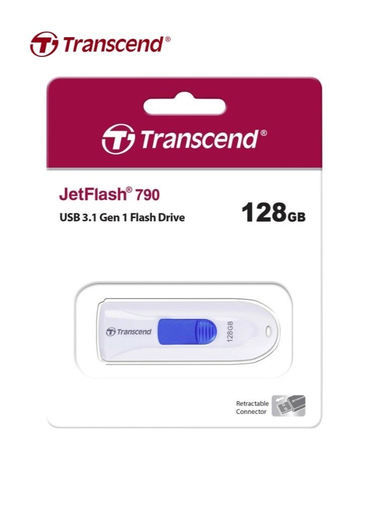 Transcend 128GB JetFlash 790 USB 3.1 Flash Drive | TS128GJF790W | White  - Image 3