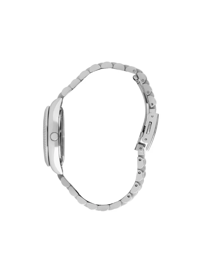 لي كوبر ساعة نسائية بعقارب وسوار معدني فضي