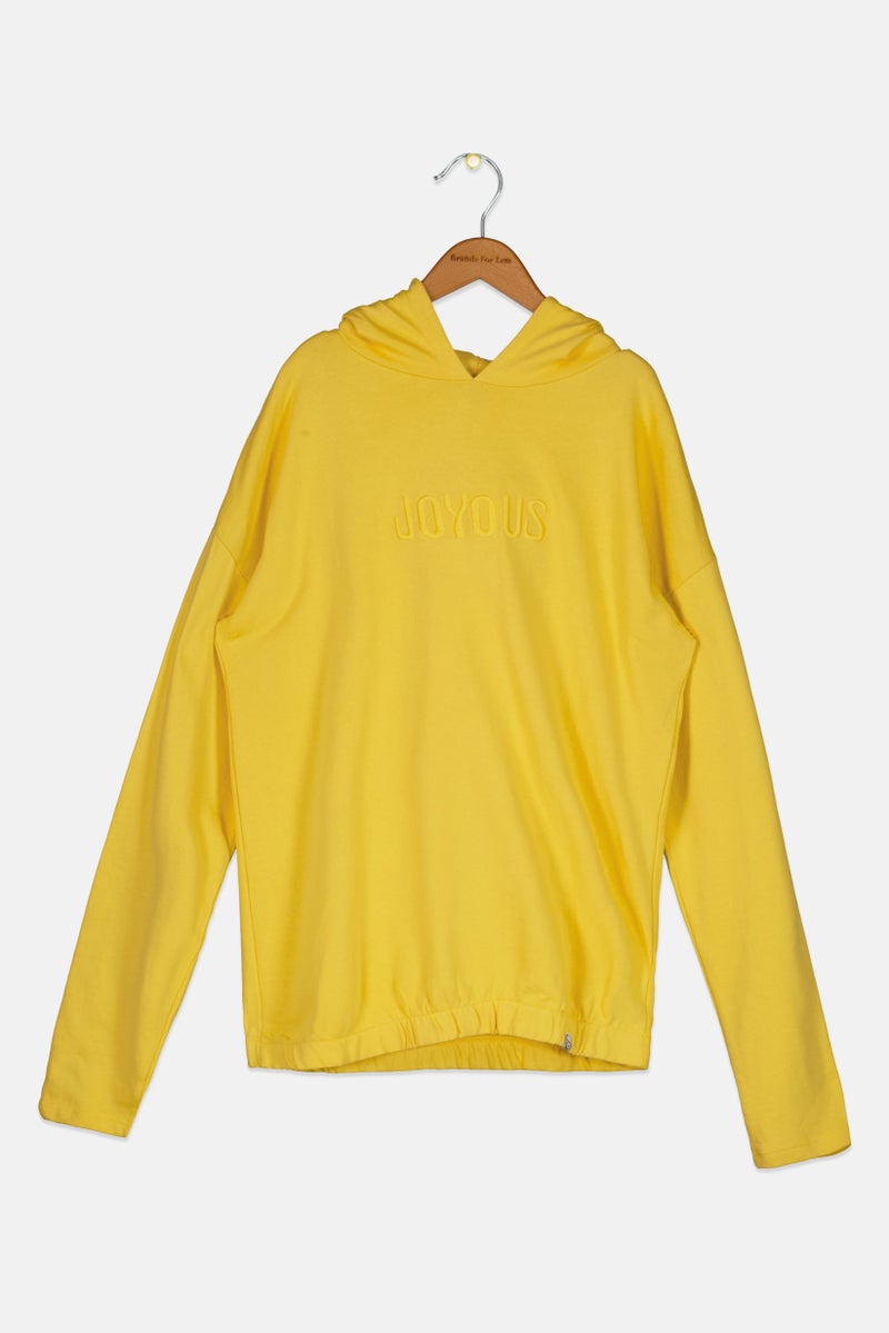 Cool Club Kids Girl Embroidered Hooded Sweatshirt, Yellow - Image 1