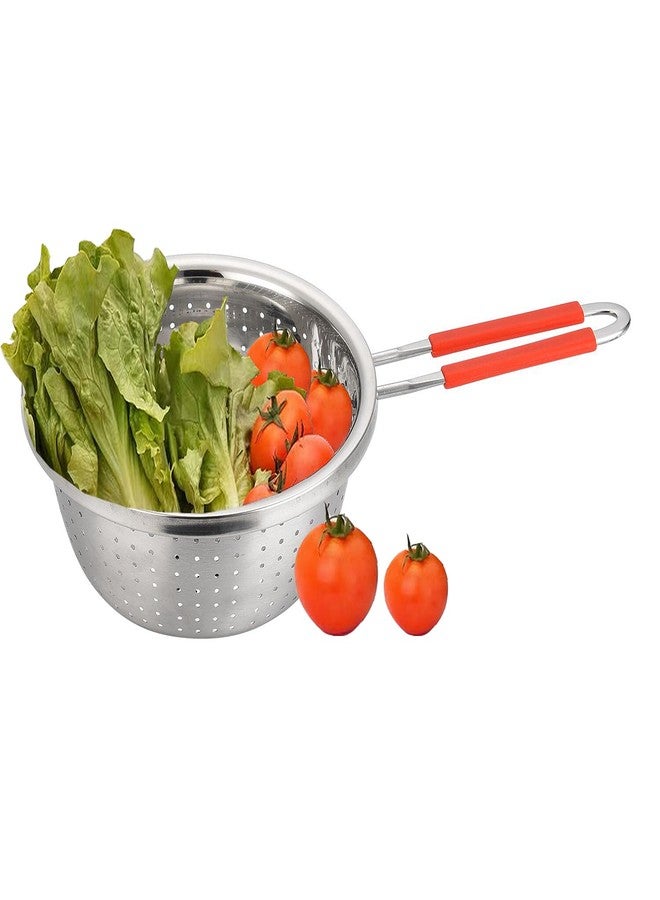 Contiup Stainless Steel Perforated Metal Colander Strainer with Long Red Handle Sieve Sifters Use for Kitchen Food Pasta Noodles Spaghetti Vegetables Silver - 7.9inch - Image 4