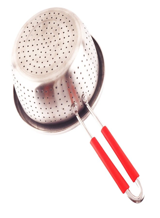 Contiup Stainless Steel Perforated Metal Colander Strainer with Long Red Handle Sieve Sifters Use for Kitchen Food Pasta Noodles Spaghetti Vegetables Silver - 7.9inch - Image 5