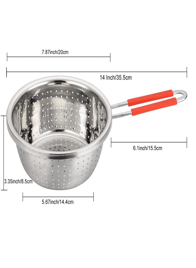 Contiup Stainless Steel Perforated Metal Colander Strainer with Long Red Handle Sieve Sifters Use for Kitchen Food Pasta Noodles Spaghetti Vegetables Silver - 7.9inch - Image 2