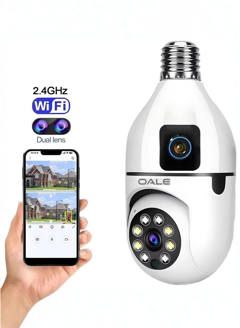 Oale I Home 02+ Smart LED Bulb Security Camera 2K/1080P, 360° Dual Lens WiFi CCTV Camera with Full-Color Night Vision, Motion Detection, Auto Tracking, Two-Way Audio, Panoramic View & E27 Installation, Indoor/Outdoor, White - Image 4