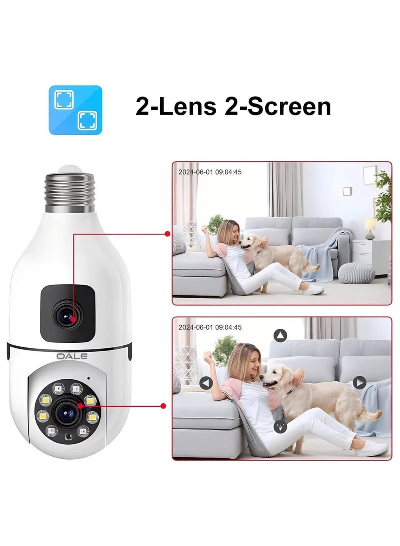 Oale I Home 02+ Smart LED Bulb Security Camera 2K/1080P, 360° Dual Lens WiFi CCTV Camera with Full-Color Night Vision, Motion Detection, Auto Tracking, Two-Way Audio, Panoramic View & E27 Installation, Indoor/Outdoor, White - Image 5