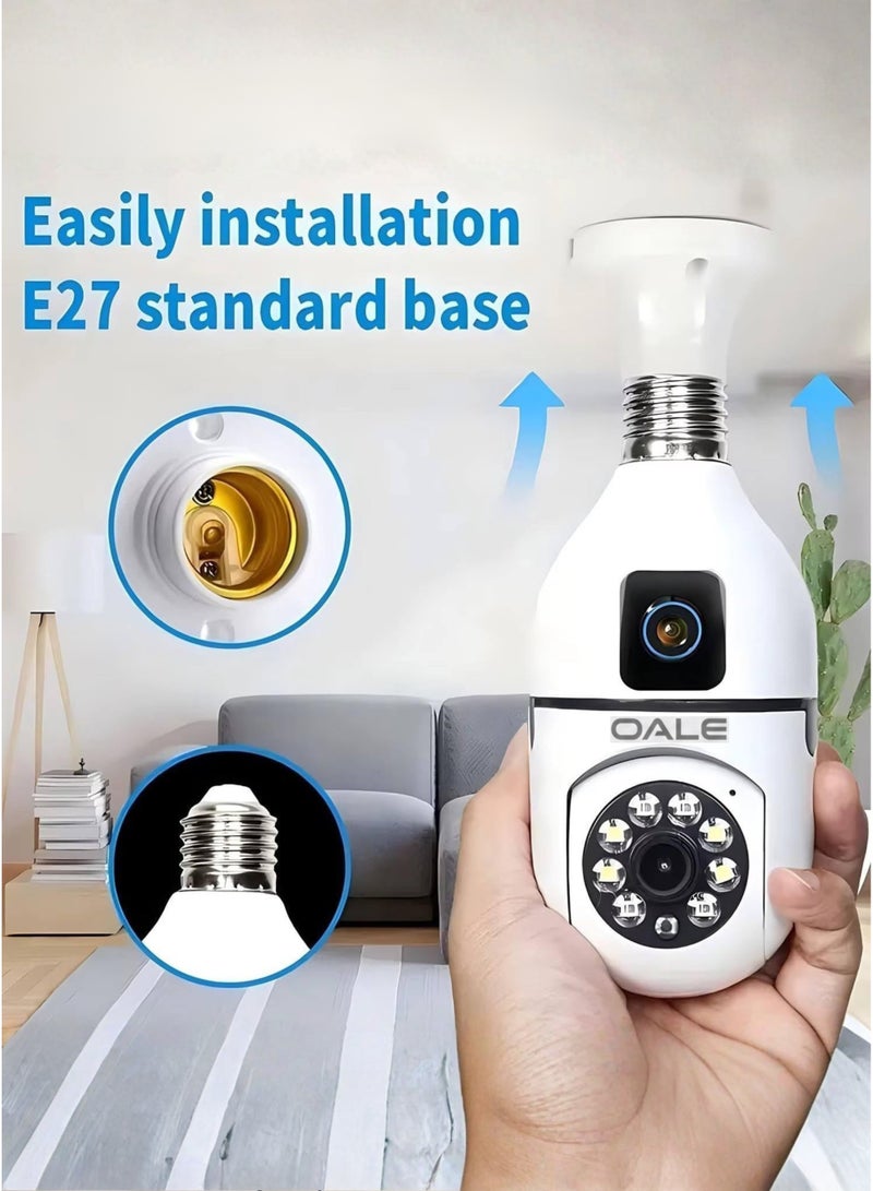 Oale I Home 02+ Smart LED Bulb Security Camera 2K/1080P, 360° Dual Lens WiFi CCTV Camera with Full-Color Night Vision, Motion Detection, Auto Tracking, Two-Way Audio, Panoramic View & E27 Installation, Indoor/Outdoor, White - Image 3