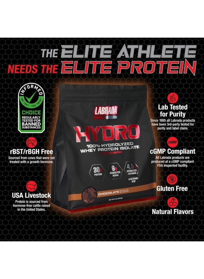 LABRADA Labrada Hydro 100% Pure Hydrolyzed Whey Protein Isolate Powder, Lactose Free, Glutamine, Fastest Digesting Whey Available, Instant Mixing, Delicious Taste 47 Servings 4lb (Chocolate)  - Image 3
