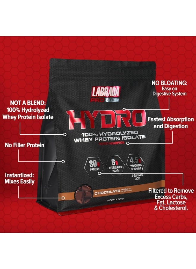 LABRADA Labrada Hydro 100% Pure Hydrolyzed Whey Protein Isolate Powder, Lactose Free, Glutamine, Fastest Digesting Whey Available, Instant Mixing, Delicious Taste 47 Servings 4lb (Chocolate)  - Image 2