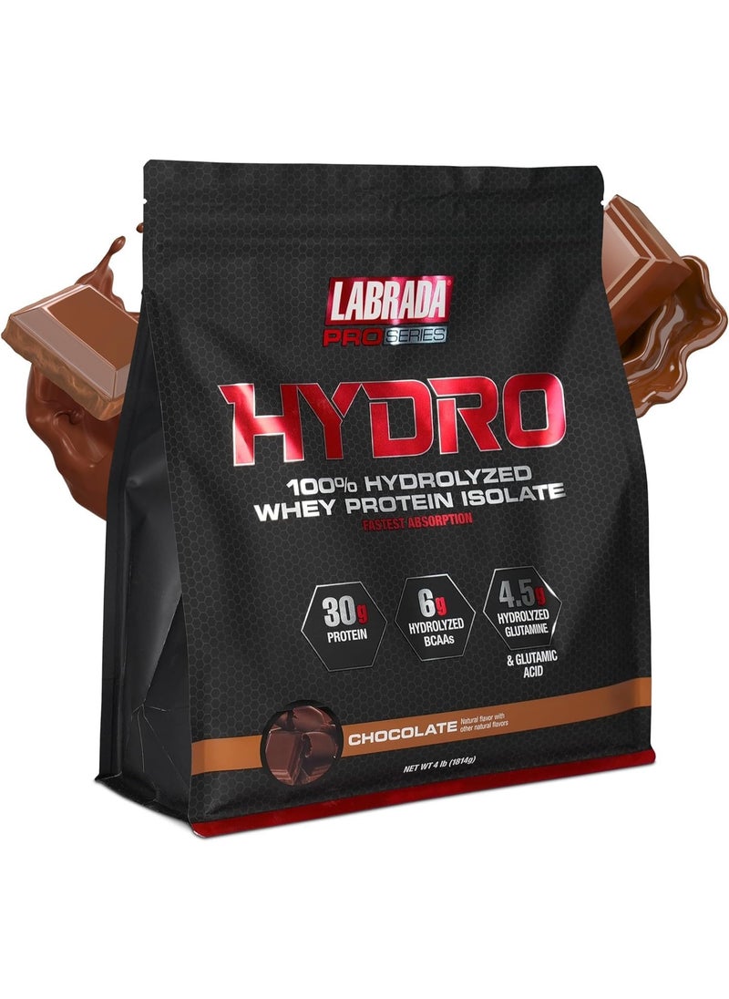 LABRADA Labrada Hydro 100% Pure Hydrolyzed Whey Protein Isolate Powder, Lactose Free, Glutamine, Fastest Digesting Whey Available, Instant Mixing, Delicious Taste 47 Servings 4lb (Chocolate)  - Image 1