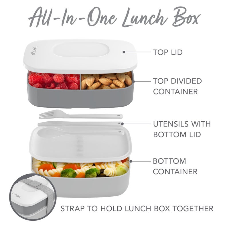 Bentgo Classic - Adult Bento Box  All-in-One Stackable Lunch Box Container with 3 Compartments  Plastic Utensils  and Nylon Sealing Strap  BPA Free Food Container (Gray) - Image 4