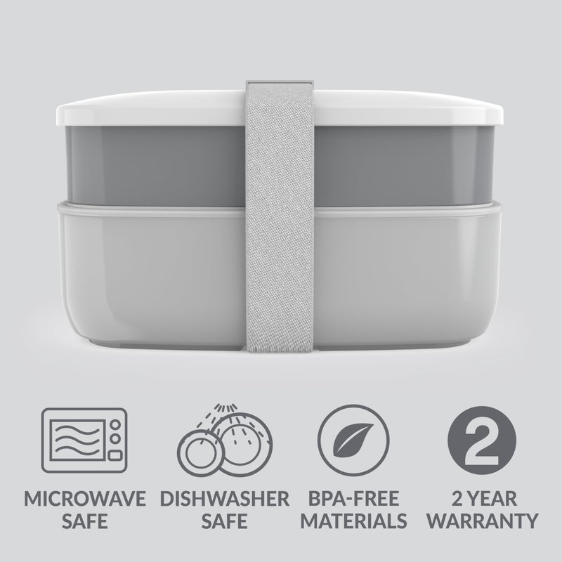 Bentgo Classic - Adult Bento Box  All-in-One Stackable Lunch Box Container with 3 Compartments  Plastic Utensils  and Nylon Sealing Strap  BPA Free Food Container (Gray) - Image 3