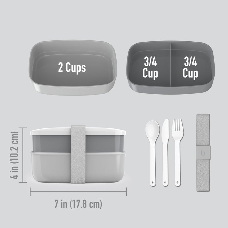 Bentgo Classic - Adult Bento Box  All-in-One Stackable Lunch Box Container with 3 Compartments  Plastic Utensils  and Nylon Sealing Strap  BPA Free Food Container (Gray) - Image 5