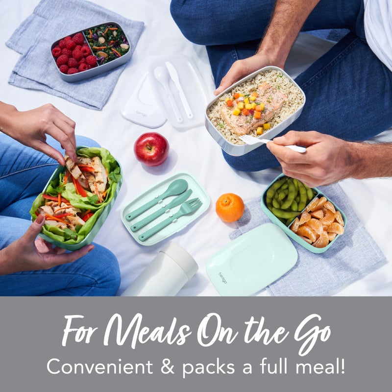 Bentgo Classic - Adult Bento Box  All-in-One Stackable Lunch Box Container with 3 Compartments  Plastic Utensils  and Nylon Sealing Strap  BPA Free Food Container (Gray) - Image 2