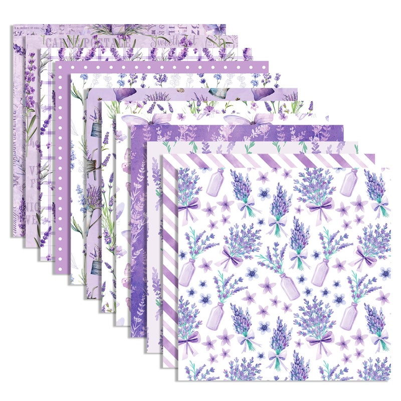 BHNACIER 24 Sheets Lavender Scrapbook Paper 118 x 118 Purple Flower Butterfly Pattern Papers DoubleSided Lavender Pattern Paper Purple Floral Decorative Decoupage Cardstock for Card Making Scrapbook - Image 3