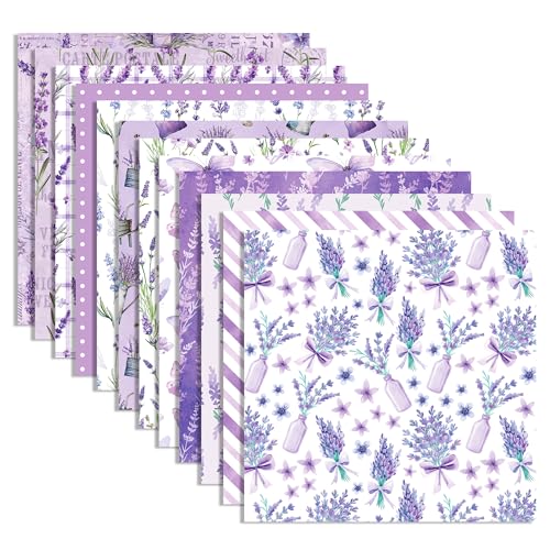 BHNACIER 24 Sheets Lavender Scrapbook Paper 118 x 118 Purple Flower Butterfly Pattern Papers DoubleSided Lavender Pattern Paper Purple Floral Decorative Decoupage Cardstock for Card Making Scrapbook - Image 1