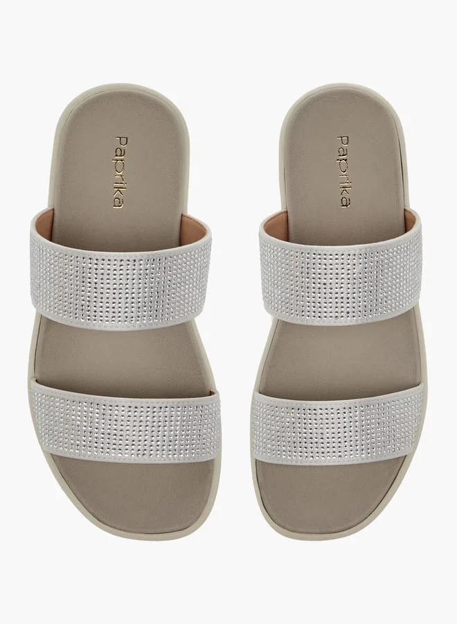 بابريكا صنادل نسائية مسطحة مزينة بنقوش