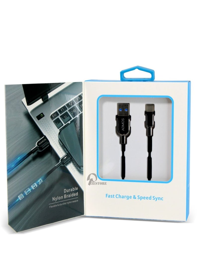 Admos USB C Cable USB A to Type C Data Cable Nylon Braided Compatible for Samsung Galaxy, MacBook Pro iPad mini 6 etc - Black 1 M - Image 2