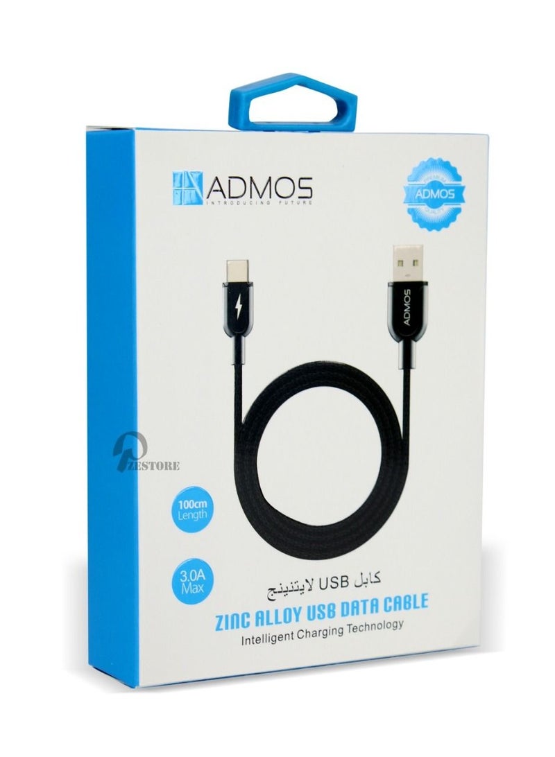 Admos USB C Cable USB A to Type C Data Cable Nylon Braided Compatible for Samsung Galaxy, MacBook Pro iPad mini 6 etc - Black 1 M - Image 1