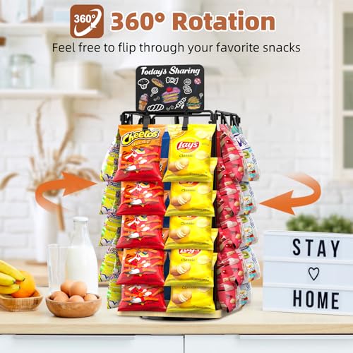 OFUSUY Chip Rack Display Stand 5 Tiers 40 Clips Display Stand Easy Installation 360Rotating Wooden Base Chip Bag Holder for Concession Stand Snack Organizer for Christmas Party Retail - Image 3
