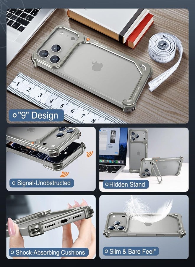 OATSBASF 9 Case for 17 Pro Bumper Case Metal, Aluminum Frame Slim Fit No Back Design, Compatible with MagSafe, Shockproof Protection, Minimalist Frameless Phone Case, Natural Titanium - Image 5