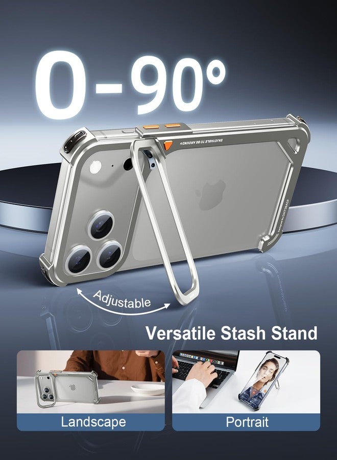 OATSBASF 9 Case for 17 Pro Bumper Case Metal, Aluminum Frame Slim Fit No Back Design, Compatible with MagSafe, Shockproof Protection, Minimalist Frameless Phone Case, Natural Titanium - Image 3