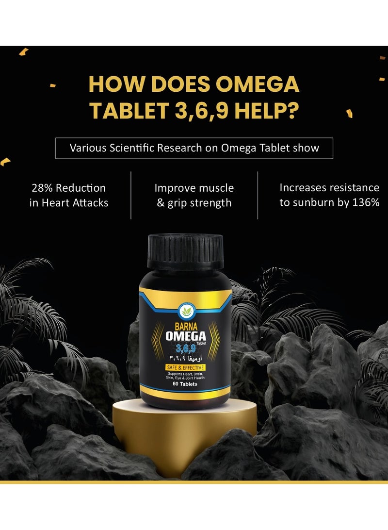 BARNA Omega Tablet 3,6,9 - Safe and Effective - Support Heart, Brain, Skin, Eye and Joint Health- 60 Tablet - Image 3
