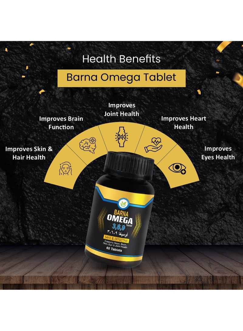 BARNA Omega Tablet 3,6,9 - Safe and Effective - Support Heart, Brain, Skin, Eye and Joint Health- 60 Tablet - Image 2