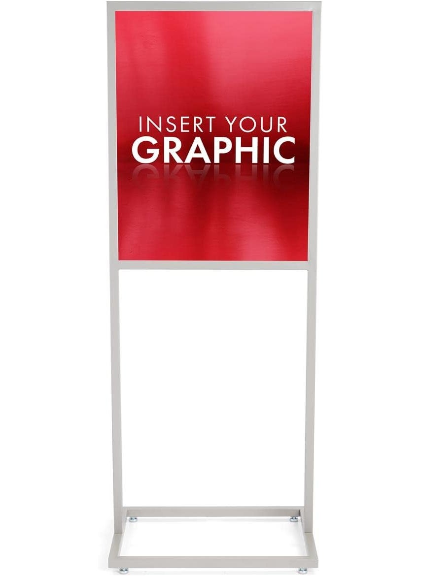 Displays2go Floor Stand for 22x28 Poster TopLoading DoubleSided Sign Stand for Indoor Use  Metal with Pewter Gray Finish  - Image 4