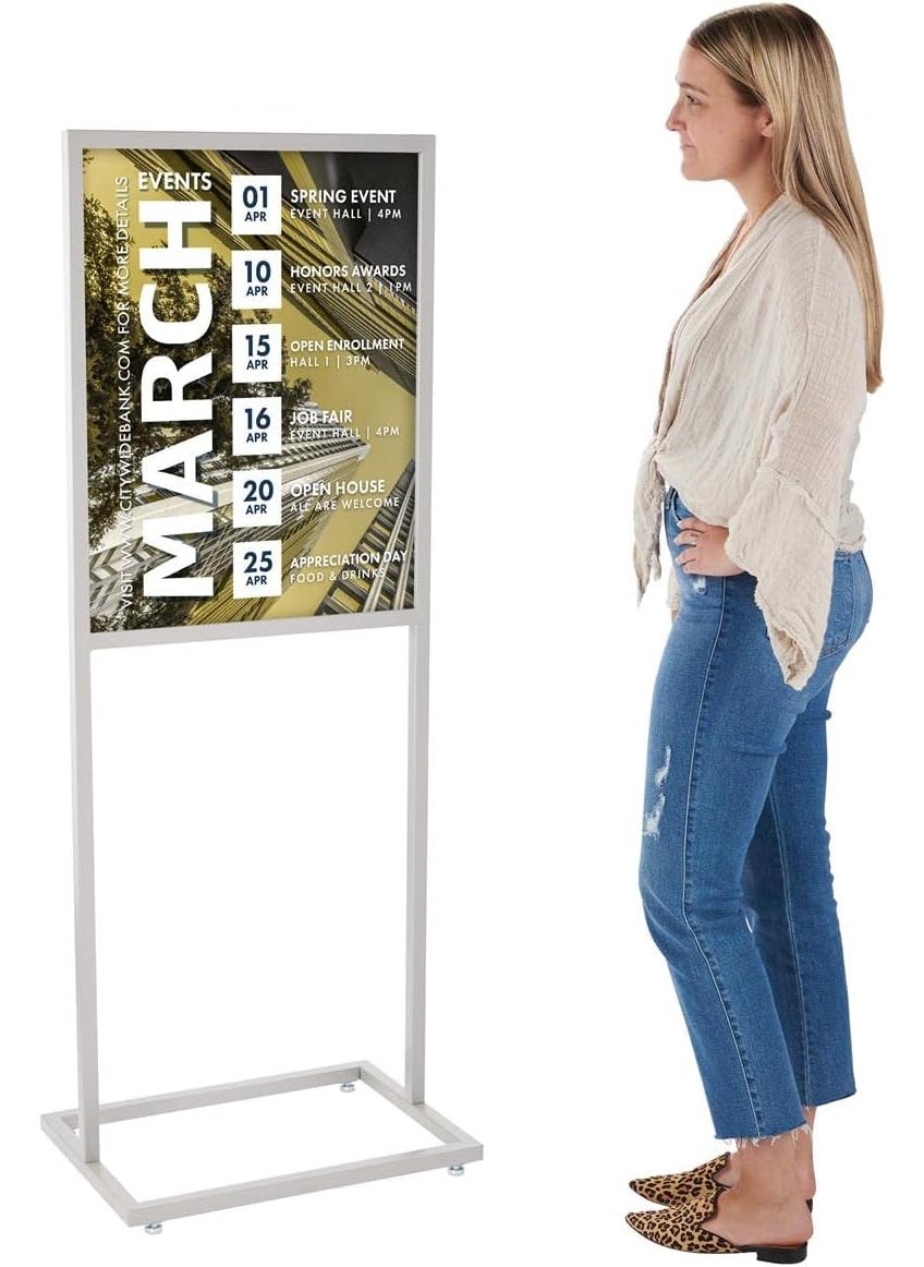 Displays2go Floor Stand for 22x28 Poster TopLoading DoubleSided Sign Stand for Indoor Use  Metal with Pewter Gray Finish  - Image 2