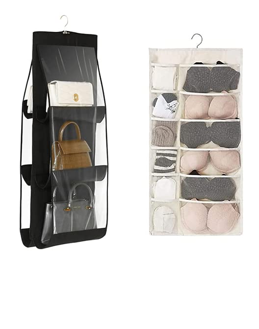 FAB ELLITE Double Sided 30 Pockets Clear Hanging Bag Socks Bra Underwear Rack Hanger Storage Organizer Wall Hanging Closet Shelves Storage Pockets Non Woven Matrial PurseHanger - Image 1