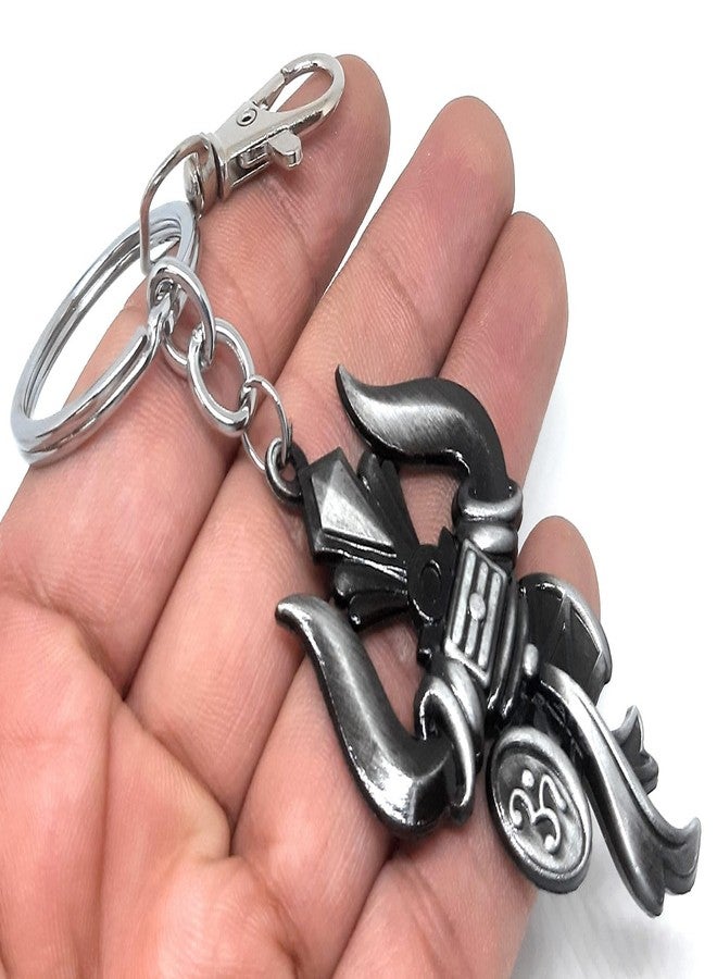 Aura Set Of 2 Spiritual Trishul Damru Bhagwa Om Shiva Shankar Mahadev Gift Keychain For Bike Car Home Office House Keys Men Women Boys Girls Metal Keychain (Grey, 2) - Image 3