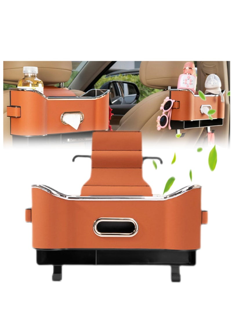 SYOSI Multifunctional Car Seat Back Storage Box, Car Headrest Rear Seat Organizer with Cup Holder and Tissue Box, Partition Design Tissue Box & Hooks - Ideal for Kids, Road Trips & Travel (1pcs Orange) - Image 1
