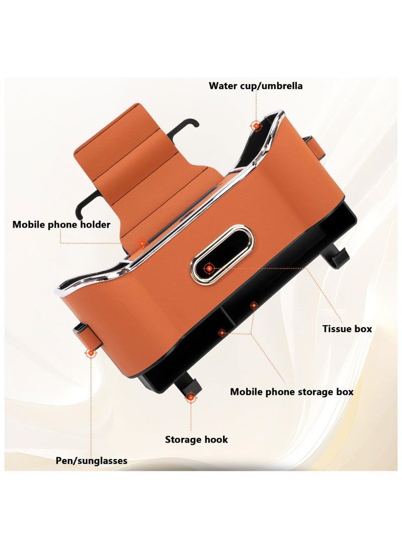 SYOSI Multifunctional Car Seat Back Storage Box, Car Headrest Rear Seat Organizer with Cup Holder and Tissue Box, Partition Design Tissue Box & Hooks - Ideal for Kids, Road Trips & Travel (1pcs Orange) - Image 4