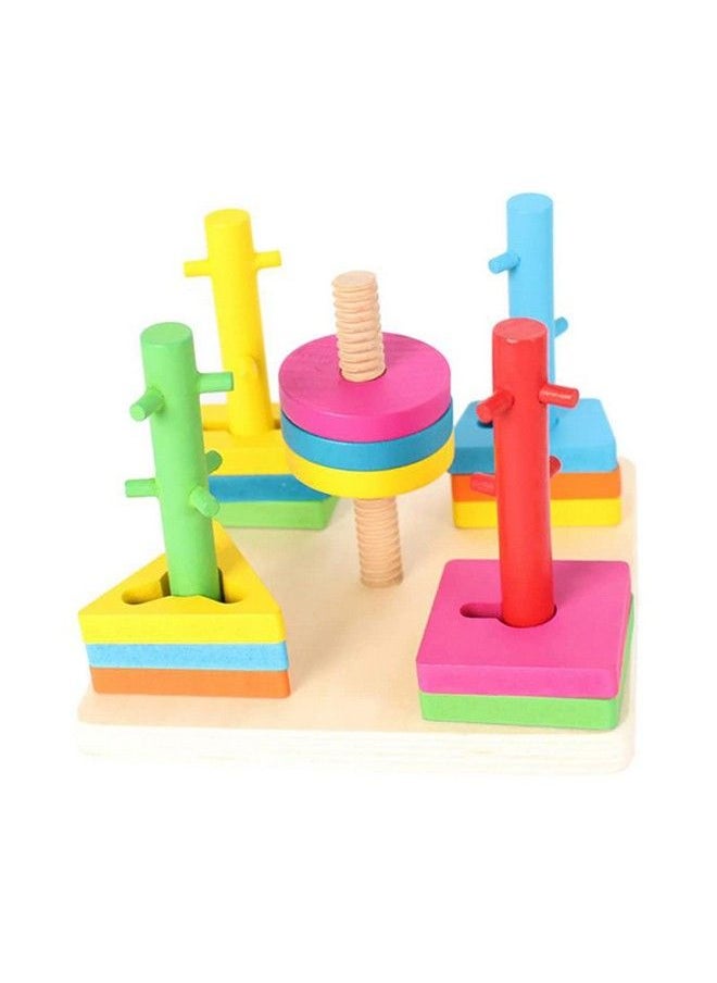 Smoneo - Wooden Shape Sorting & Stacking Toys For Toddlers Montessori Color Recognition Stacker Early Educational Blocks Puzzles 1 3 Years Old Age Boys And Girls (5 Shapes) - Image 1