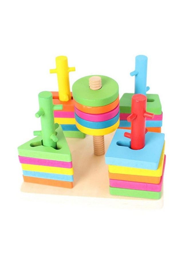Smoneo - Wooden Shape Sorting & Stacking Toys For Toddlers Montessori Color Recognition Stacker Early Educational Blocks Puzzles 1 3 Years Old Age Boys And Girls (5 Shapes) - Image 1