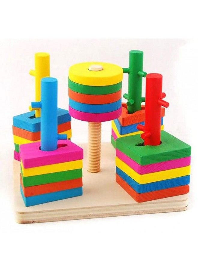 Smoneo - Wooden Shape Sorting & Stacking Toys For Toddlers Montessori Color Recognition Stacker Early Educational Blocks Puzzles 1 3 Years Old Age Boys And Girls (5 Shapes) - Image 1