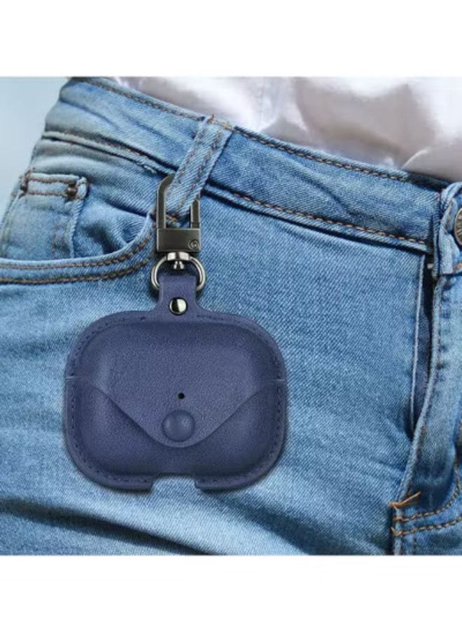 SHOPI - Airpods Pro Case Leather, Airpod Pro 3 Personalized Leather Cases Dust Guard with Keychain for Airpods Pro [Front LED Visible] Protective Cover Skin Men Women ( Blue) - Image 1