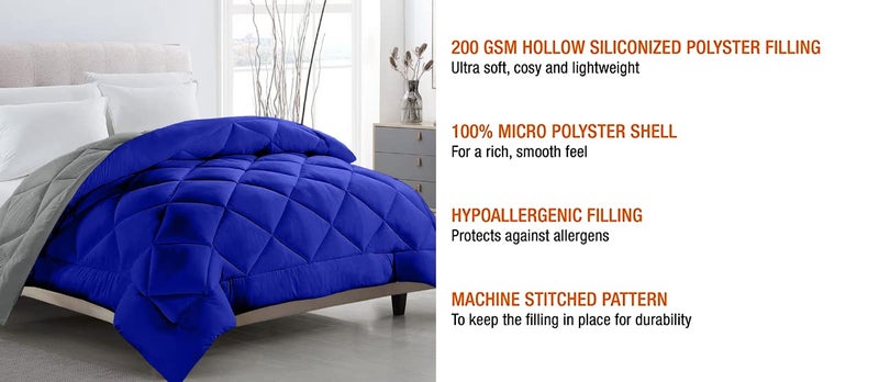 TUNDWAL'S TUNDWALS Microfiber Reversible Solid Extra Comfort Soft ComforterBlanket Double Bed 210 GSM Quilt Royal Blue Grey1 Piece - Image 2