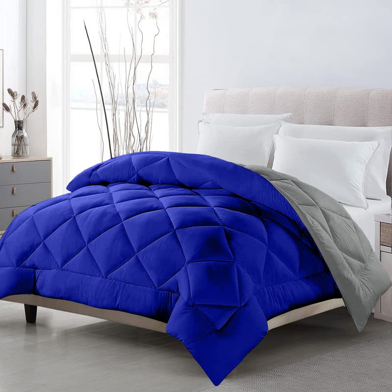 TUNDWAL'S TUNDWALS Microfiber Reversible Solid Extra Comfort Soft ComforterBlanket Double Bed 210 GSM Quilt Royal Blue Grey1 Piece - Image 1