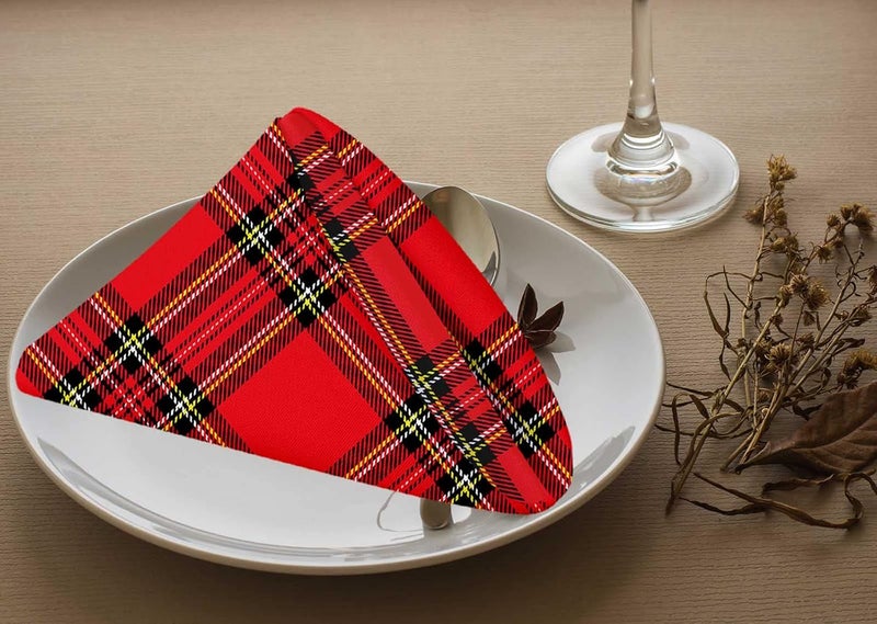 Yibeas Red Plaid Cloth Napkins Set of 4 Traditional Scottish Checkered Tartan Pattern in Classic Colors Polyester Kitchen Dinner Napkins for Holiday Festive Wedding Decor 18 x 18 inch - Image 3