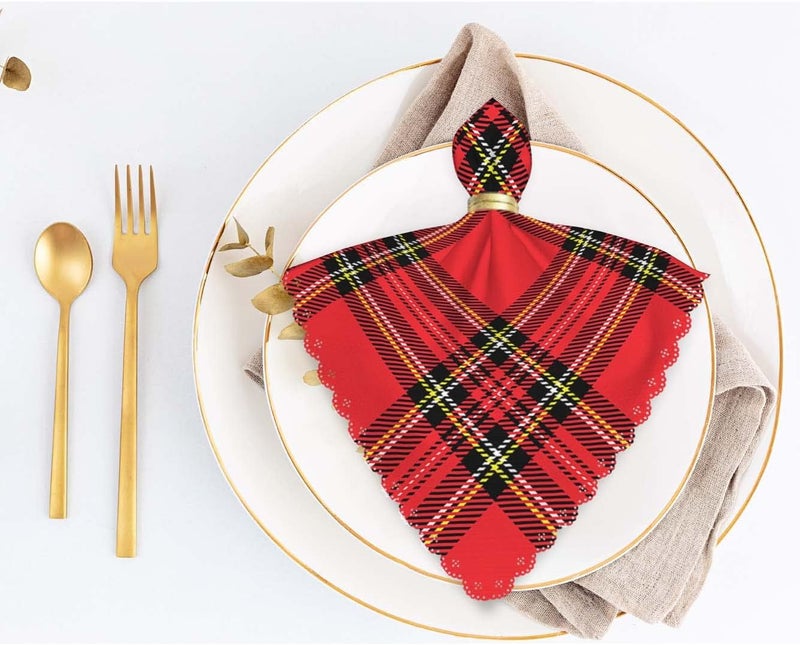 Yibeas Red Plaid Cloth Napkins Set of 4 Traditional Scottish Checkered Tartan Pattern in Classic Colors Polyester Kitchen Dinner Napkins for Holiday Festive Wedding Decor 18 x 18 inch - Image 5