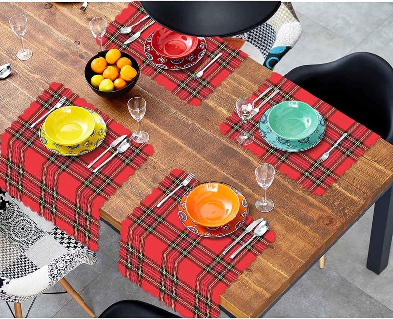 Yibeas Red Plaid Cloth Napkins Set of 4 Traditional Scottish Checkered Tartan Pattern in Classic Colors Polyester Kitchen Dinner Napkins for Holiday Festive Wedding Decor 18 x 18 inch - Image 4