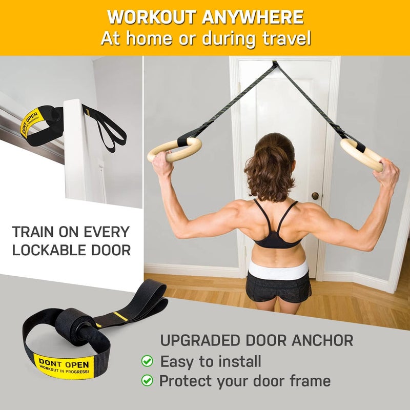 Double Circle Wood Gymnastics Rings with Quick Adjust Numbered Straps and Exercise Videos Guide - Full Body Workout Rings, Calisthenics, Home Gym (Multi-Size) - Image 2