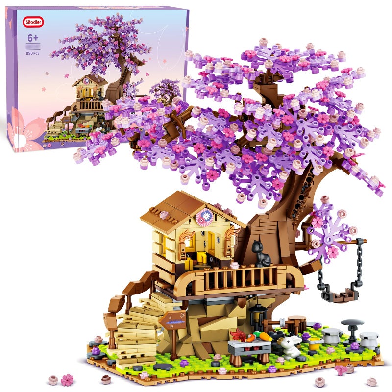 Sitodier Cherry Blossom Tree House Building Toy 880pcs Cherry Blossom Bonsai Building Set with LED Light for Girls Aged 614 Flowers House Construction Set for Kids 6 7 8 9 10 11 12 - Image 3