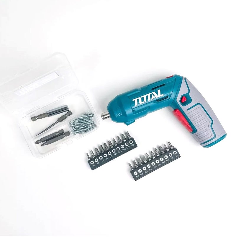 TOTAL TSDLI04425 4V Cordless Screwdriver Set with 24 Bits, USB Type C Charging, 180° Rotatable Handle, LED Light, Forward Reverse Control, Portable Electric Screwdriver Kit for Home DIY Furniture Repair - Image 4