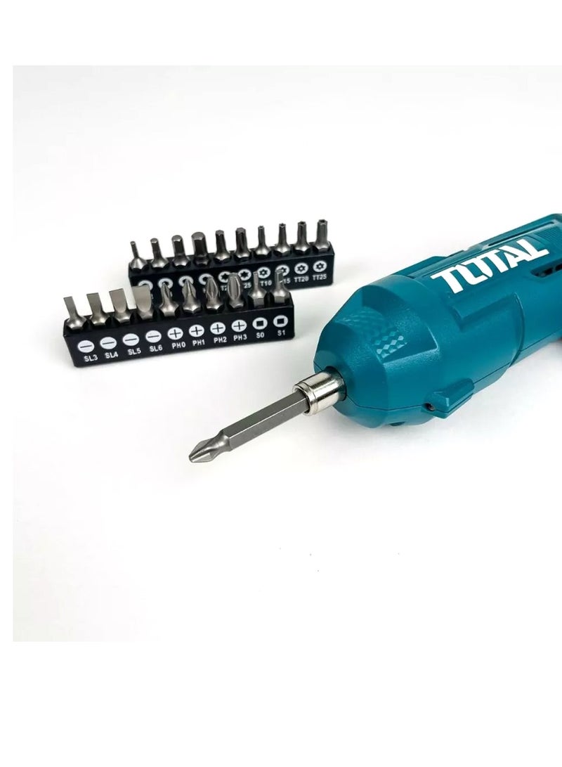 TOTAL TSDLI04425 4V Cordless Screwdriver Set with 24 Bits, USB Type C Charging, 180° Rotatable Handle, LED Light, Forward Reverse Control, Portable Electric Screwdriver Kit for Home DIY Furniture Repair - Image 3
