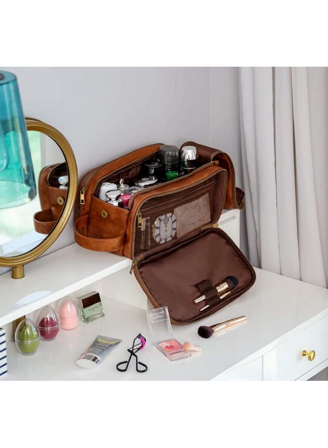 Contacts Pu Leather Toiletry Bag For Men Or Women Toiletries Kit For Travel Organizer Leather Bag-Codopp-Tan, 14 Cm, Large - Image 5