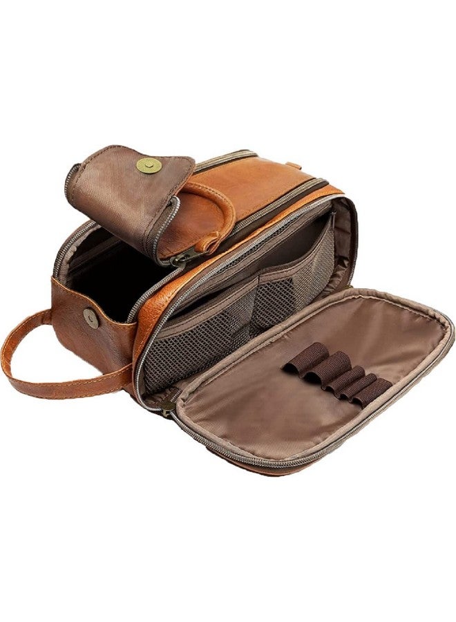 Contacts Pu Leather Toiletry Bag For Men Or Women Toiletries Kit For Travel Organizer Leather Bag-Codopp-Tan, 14 Cm, Large - Image 1