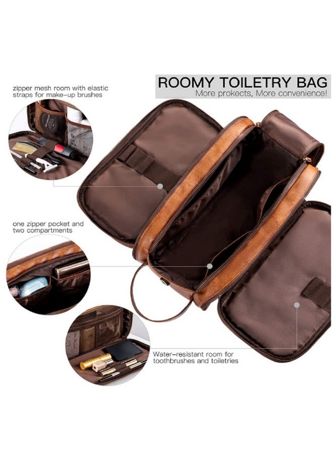 Contacts Pu Leather Toiletry Bag For Men Or Women Toiletries Kit For Travel Organizer Leather Bag-Codopp-Tan, 14 Cm, Large - Image 2