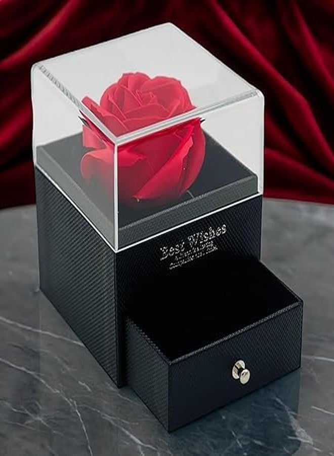 Iconic Keychains علبة هدايا فاخرة على شكل وردة من Iconic Keychains، مزودة بدرج، علبة عرض شفافة للمجوهرات، وردة حمراء، قاعدة سوداء - Image 4