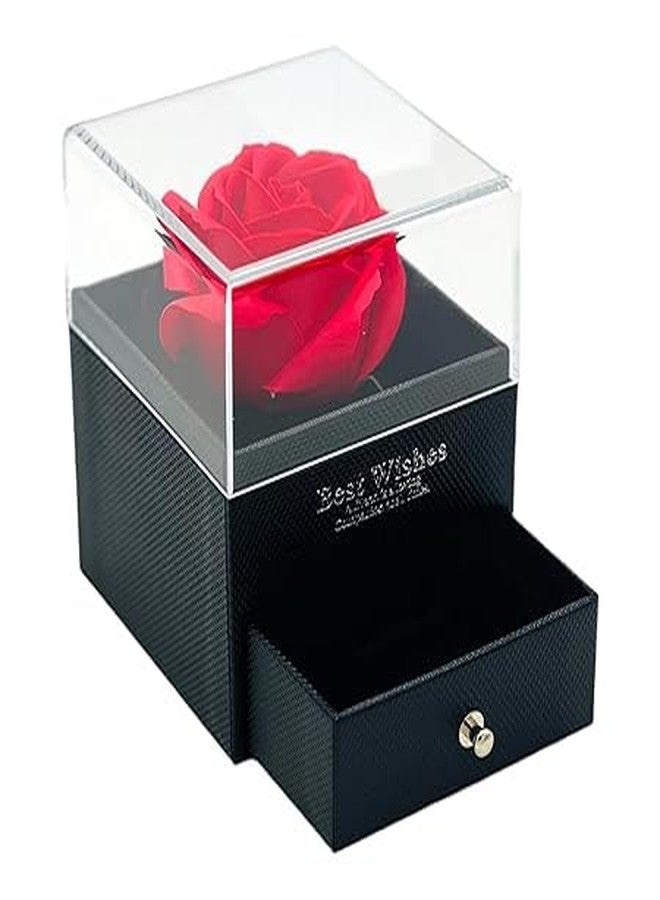 Iconic Keychains علبة هدايا فاخرة على شكل وردة من Iconic Keychains، مزودة بدرج، علبة عرض شفافة للمجوهرات، وردة حمراء، قاعدة سوداء - Image 2